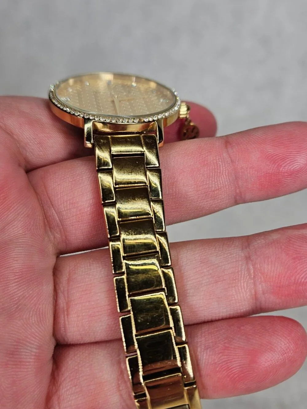 Michael Kors MK7572 Mini Pyper Pave Crystal Gold Tone Womens Watch Wristwatch